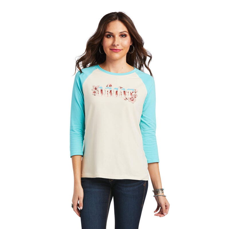 Ariat T-Shirts Damen - Real Shadow Logo Weiß/Blau ( TEPKQ-2589 )